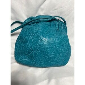 Letisse Turquoise Geometric Embossed‎ Leather Drawstring Shoulder Bag Vintage